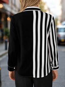 New Arrival Fashion Women's Printed Patchwork Colorblock Pocket Button Shirt Black - Black - View 2