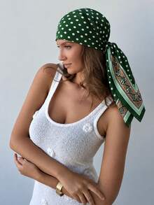1PC 2026 Minimalist Polka Dot Printed Spring Headscarf, Women's Multifunctional Belt Accessory, Fashionable Scarf For Headbands And Headwear - A-green - View 10