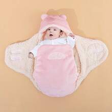 1pc Baby Swaddle Blanket, Adhesive Reinforced 100% Polyester Material, Soft And Warm, Baby Wrap Blanket, 4 Colors Available - Multicolor - View 1