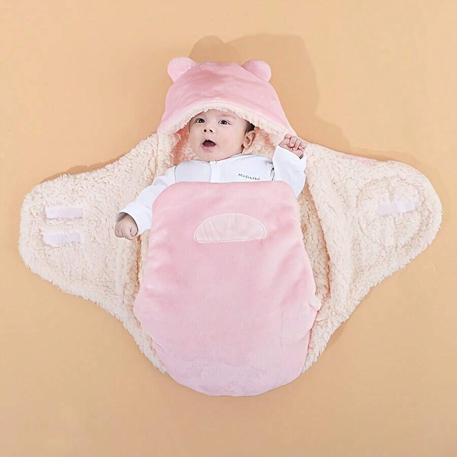 1pc Baby Swaddle Blanket, Adhesive Reinforced 100% Polyester Material, Soft And Warm, Baby Wrap Blanket, 4 Colors Available - Multicolor - View 1