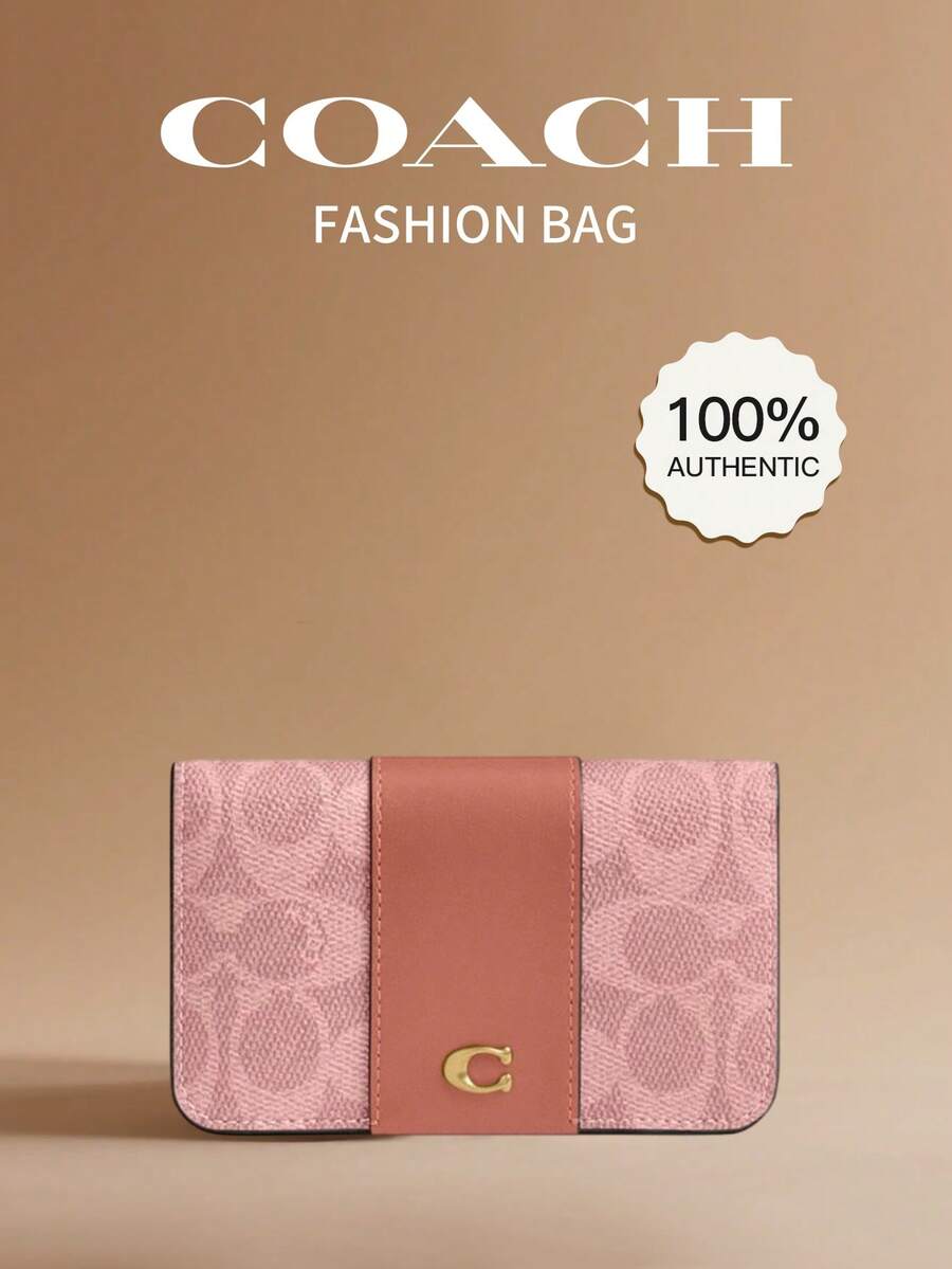 Coach Dompet Kartu Tipis Esensial, Tas Tangan Clutch, Dompet Lipat Bergaya untuk Wanita dengan Kantong Koin Berresleting, 4 Slot Kartu Kredit - Watermelon Pink - View 1