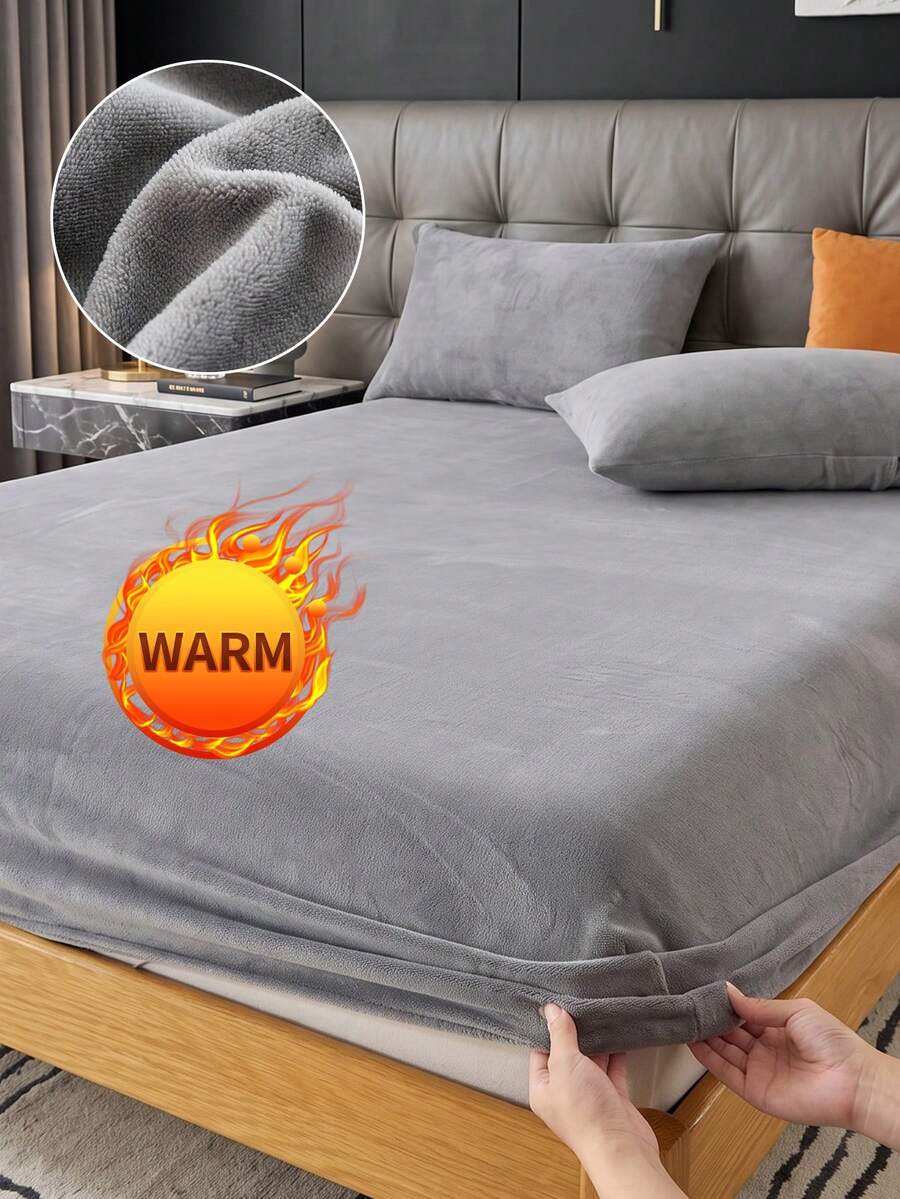 1pc Crystal Velvet Fitted Sheet, Grey Bedding, Mattress Protector, Bed Cover, Comfortable Home Textiles, Soft And Cozy Mattress Cover, Deep Pocket, Home And Room Decor, Pillowcase Not Included, Suitable For Twin/Full/Queen/King Size Bed, Machine Washable, Autumn/Winter Decor