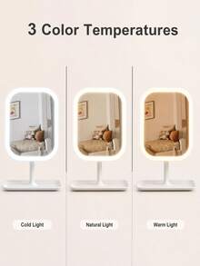 1pc LED Makeup Mirror, 3 Color Modes, Desktop Makeup Mirror, Smart Adjustable Tri-Color Light Touch Control, With Storage Tray, 360° Rotation, Travel Makeup Mirror, Portable Lighted Beauty Mirror, Rechargeable Desktop LED Makeup Mirror - Square Makeup Mirror - View 8