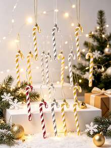 3pcs Christmas Twisted Candy Cane Hanging Ornaments, Multicolor Christmas Tree Decorations, Home Christmas Party Decor - A - View 8
