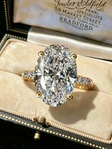 Luxury 18K Gold Plated High Carbon Oval Zirconia Wedding Ring Classic Four-Prong Women's Engagement Ring - Gold - View 7