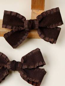 2 Pcs Brown Bow Hair Clips For Women Girls Cutecore Ruffle Ribbon Barrettes French Vintage Hairpins Hair Accessories - Brown - View 4