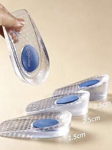 QKC 1 Pair 1.5/2.5/3.5cm Soft Silicone Insole Cushion, Shock Absorbing Self-Adhesive Invisible Height Increase Insole For Casual Shoes - Clear - View 1