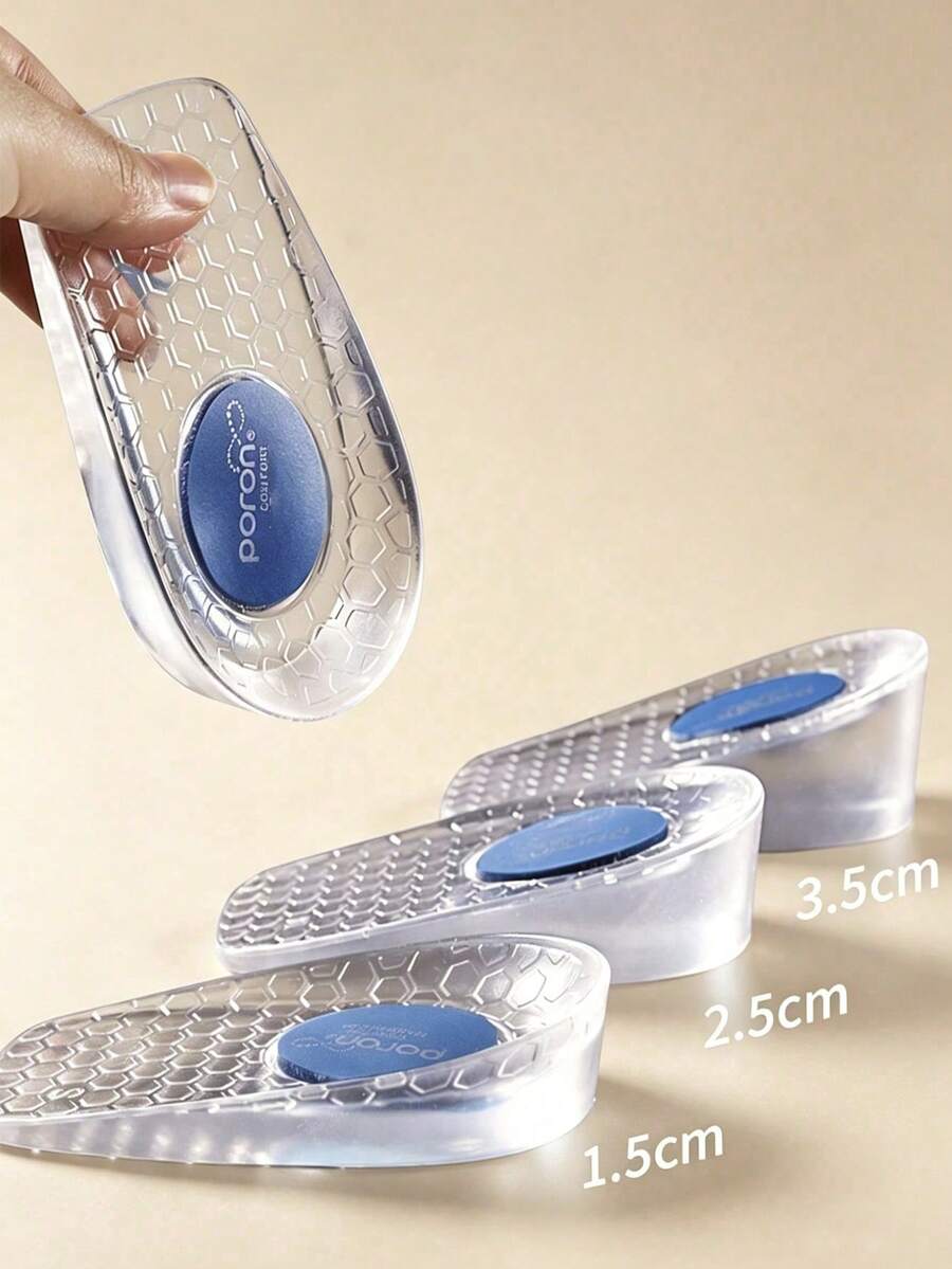 QKC 1 Pair 1.5/2.5/3.5cm Soft Silicone Insole Cushion, Shock Absorbing Self-Adhesive Invisible Height Increase Insole For Casual Shoes - Clear - View 1