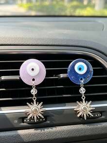 1pc Demon Eye Alloy Sun Decorative Car Air Vent Accessory, Car Air Conditioning Outlet Decoration - A - View 1