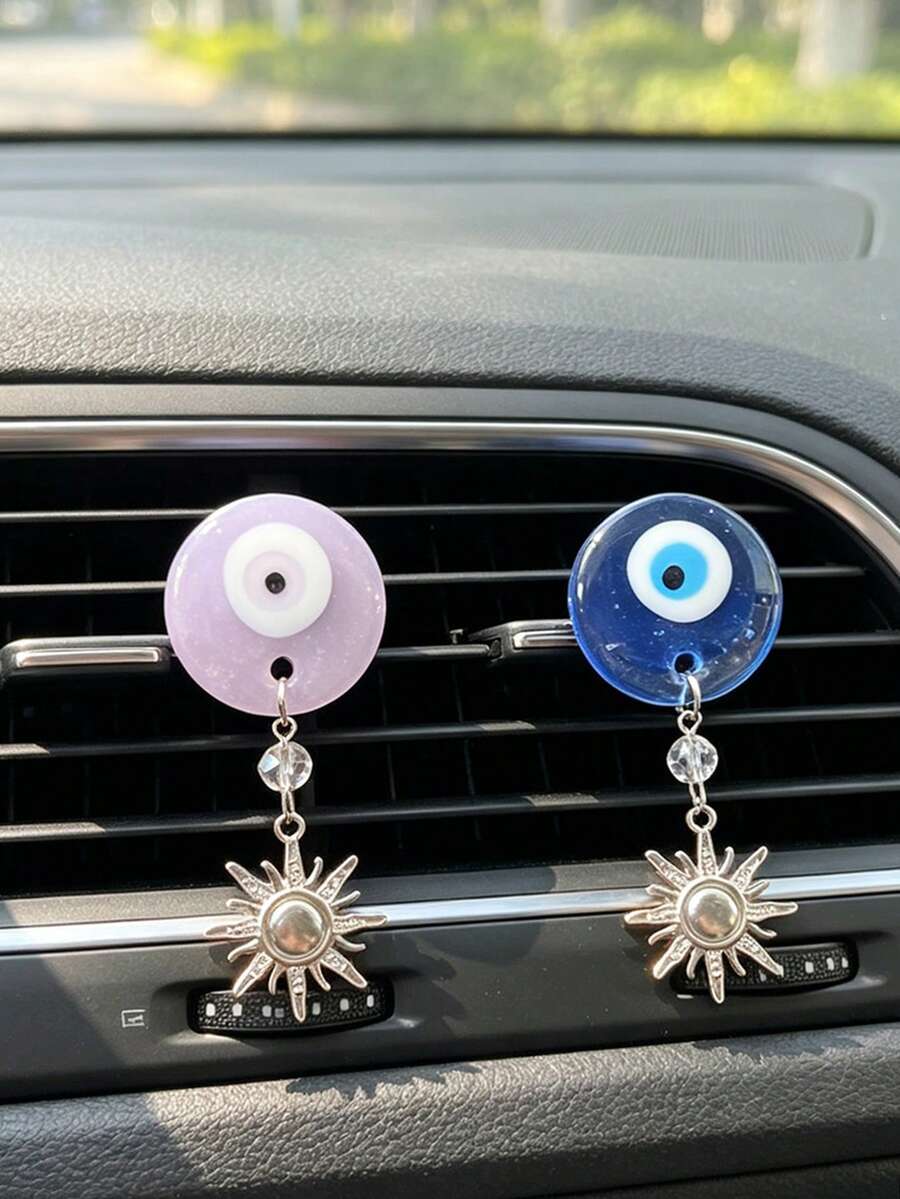 1pc Demon Eye Alloy Sun Decorative Car Air Vent Accessory, Car Air Conditioning Outlet Decoration - A - View 1