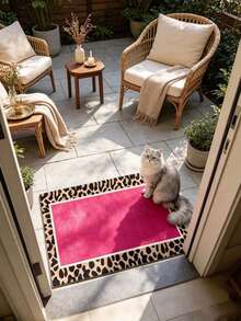 1pc Pink Leopard Print Border Doormat, Christmas Gift, Welcome Mat, Small Rug, Carpet, Floor Mat, Outdoor Doormat, Kitchen Rug, Home Decor, Front Door Mat, Area Rug, Outdoor Mat - Multicolor - View 3