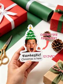 12/24pcs Funny Christmas Photo Gift Tag, Custom Face Personalized Holiday Gift Wrap Label, Family Name Present Tag For Christmas Tree, Gift Boxes, Stockings, Party Favors, Secret Santa, Gift Exchange And Holiday Party Decoration - Multicolor - View 1
