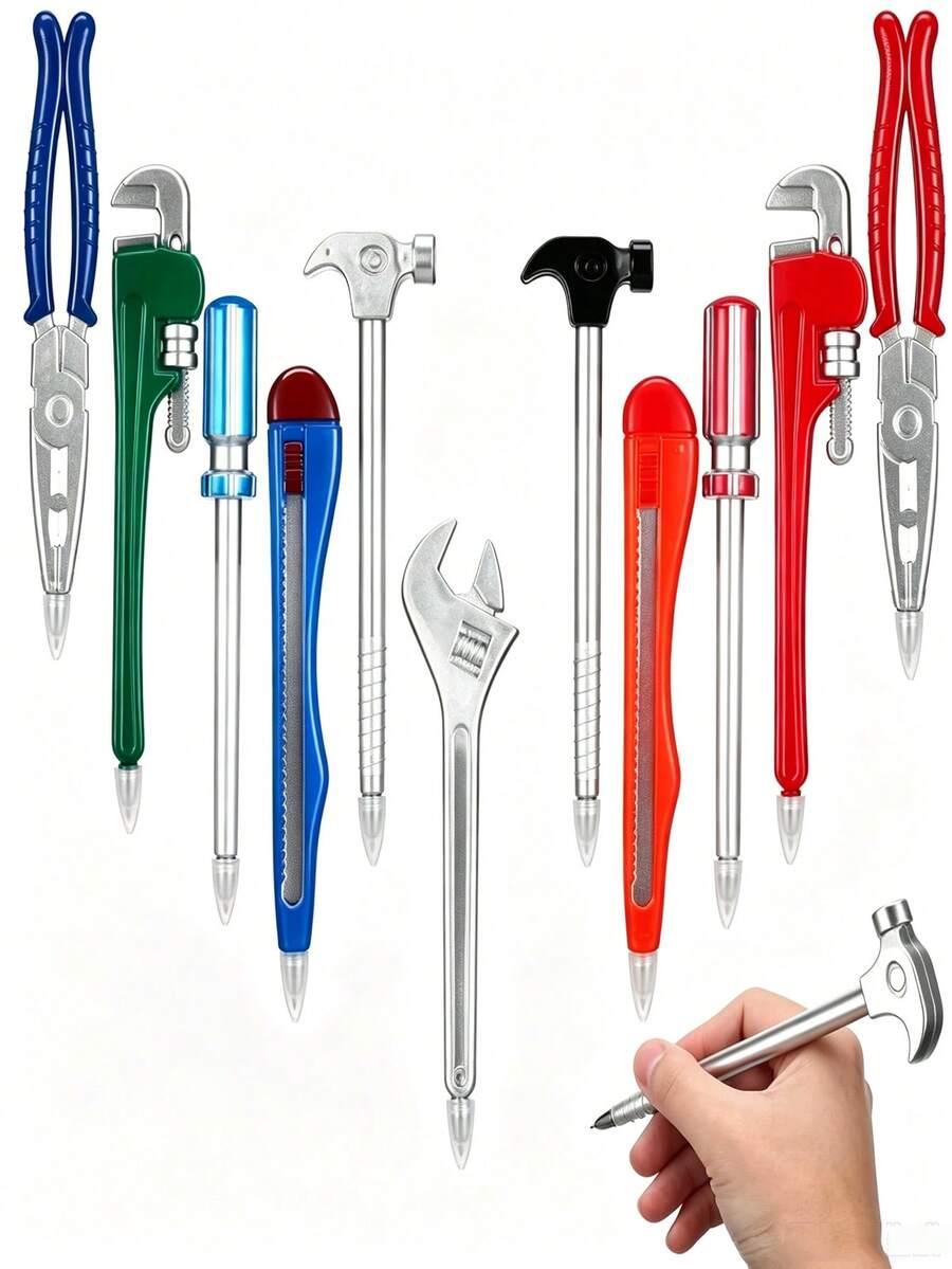 5pcs Hardware Tool Shaped Pens, Pen Body Designed As Pliers, Wrench, Hammer, Screwdriver And Other Tools, Suitable For Workers, Craftsmen, Students, Creative Stationery Gift For Back To School Season
