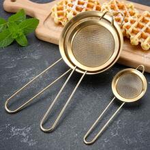 1/3pcs Gold Stainless Steel Tea Strainer, Matcha Powder Sieve, Ultra-Fine Mesh Filter, Tea Strainer With Handle, Suitable For Sifting Tea, Flour, Juice, Soy Milk, Home Kitchen Accessories - Gold - View 4
