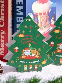 2/5/10pcs Christmas Tree Packaging Boxes, Decorative Gift Boxes, Deep Green Background Printed With Santa Claus, Reindeer, Snowflake, Bell Holiday Patterns. Ideal For Christmas Decoration And Gifting. - View 7