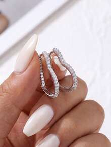 1pc Moissanite Exquisite Full Pave Diamond Earrings, Suitable For Women's Party And Daily Wear - Heart Shaped Moissanite Earrings - View 3
