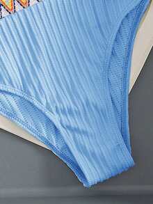 Women's Solid Color Special Jacquard Fabric Strapless With Woven Bikini 2 Pieces Set - Blue - View 6