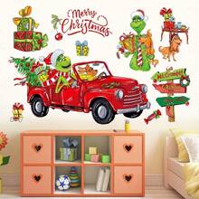 The Grinch 1pc Green Fur Monster Christmas Decoration Sticker, Wall Sticker, Window Sticker, PVC Wall Sticker, Door Decoration Sticker, Car Decoration Sticker, Window Glass Sticker, Store Decoration Sticker, Halloween Costume Prop - Multi-color - View 2