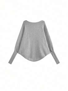 Autumn/Winter Korean Style Elegant Loose Off Shoulder Batwing Sleeve Knit Sweater Inner Layer Women Tops - Grey - View 6
