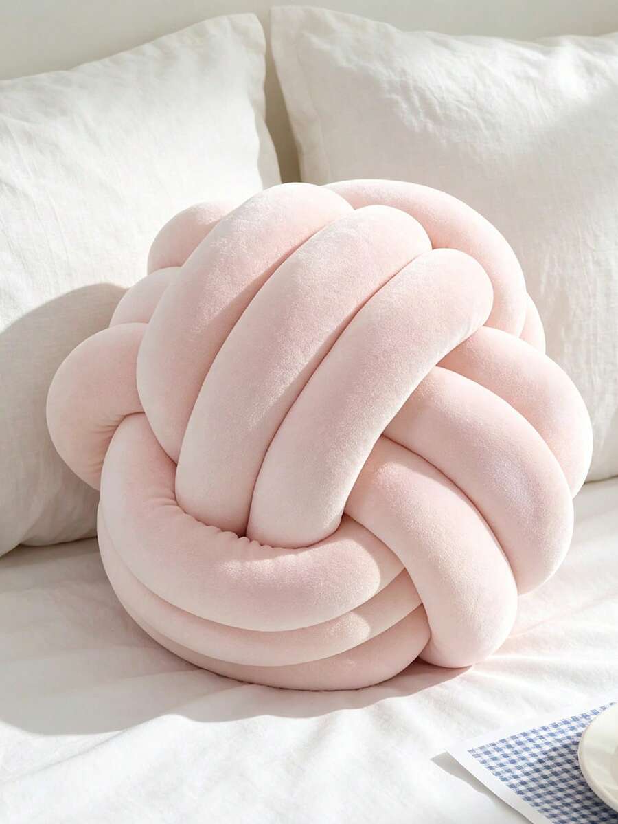 1個純色多用途手工三股編織球飾裝枕頭,沙發咖啡桌裝飾擺件,臥室床頭裝飾枕,3種尺寸可選,水粉色 - 水粉 - 查看 1
