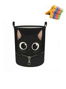 Large Capacity Foldable Cat Laundry Basket With Handle - Cute Tabby Cat Face Storage Bin, Dirty Clothes Organizer, Portable Polyester Storage Bag, Suitable For Bedroom, Dorm, Room - Space-Saving Laundry Basket, Essential Home Helper - Multicolor - View 13
