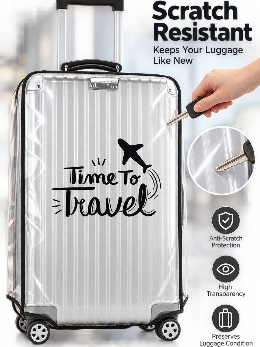 Unisex Cartoon Illustration Transparent Luggage Cover, Suitable For 20/24/28 Inch Luggage, Trolley Suitcase, Back To School Season, Family Gift, Birthday - Multicolor - View 1