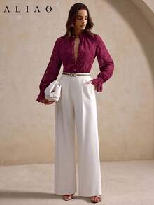 Elegant Women's Blouse With Floral Cutout Design, Suitable For Daily Wear And Dates, Layerable, 2026 Autumn/Winter Fall Fashion Office Wear - Burgundy - View 6