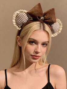 1pc Cute Bear Ear Bow Plush Headband, Cartoon Girl Style Face Washing Makeup Photo Shoot Hairband, Suitable For Summer, Vacation, Travel - Multicolor - View 7