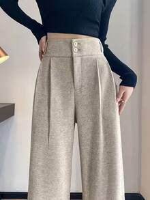 Autumn Wool French Design Niche Straight Leg Suit Pants High Waist Elegant Luxury Professional Christmas Office - Khaki - View 7