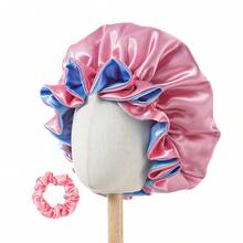 Double Layer Satin Sleep Cap, Women's Large Hair Protection Bonnet, Soft Silky Head Wrap With Matching Hair Tie, Multiple Colors Available - 12941-12946 - View 5