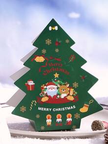 2/5/10pcs Christmas Tree Packaging Boxes, Decorative Gift Boxes, Deep Green Background Printed With Santa Claus, Reindeer, Snowflake, Bell Holiday Patterns. Ideal For Christmas Decoration And Gifting. - View 8