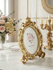 1pc European Style Gold Lace Oval Decorative Photo Frame With Random Insert Paper, Classical Rococo Resin Tabletop Frame, Portrait Photo Frame, Photo Storage Frame, Luxury Desktop Standing Frame, Suitable For Photo Display, Home Decor, Wedding Photo Frame, Commemorative Frame, Palace Style Picture Frame, Photo Stand - Gold - View 10