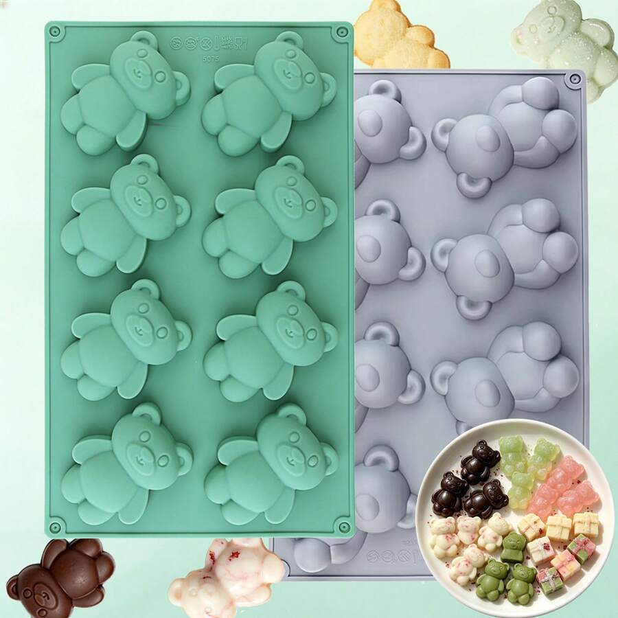 1pc Cute Bear Shaped Silicone Cake Mold, Cartoon Baking Mold For Making Candy, Cake, Chocolate, Fruit Ice, Cake Decoration, Candle, Handmade Soap, Etc. - Gray-732 - View 1