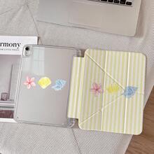 1pc Yellow Stripe Watercolor Flower Seashell Conch Tri-Fold Back Completely Transparent Case, Shell Slim Stand Shockproof Anti Fall Pen Holder Anti-Fall Tablet Cover Compatible With IPad PRO/AIR, Compatible With SAMSUNG,Compatible With XIAOMI Pad 5/6/7,Compatible With Oppo Pad,Compatible With Huawei Matepad,Compatible With Honor Pad - Multicolor - View 4