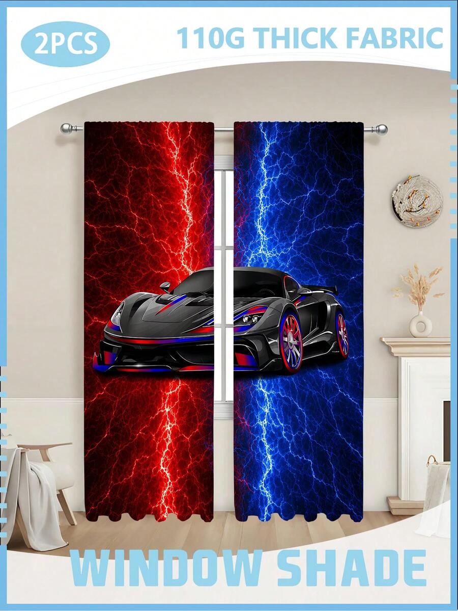 2PCS 110G Sports Car Rod Curtain For Bedroom Living Room For Balcony Easy To Hang Modern Style 100% Polyester - Multicolor - View 1