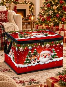 New Christmas Santa Claus Pattern Foldable Fabric Storage Box With Zipper Closure Lid And Dual Side Handles, Thick Wear-Resistant Oxford Cloth Dust-Proof Stackable Holiday Storage Bin, Large Capacity Collapsible Organizer For Christmas Decorations, Gift Wrapping Paper, Blankets, Pillows, Seasonal Home Decor, Wardrobe And Bedroom Clutter, Christmas Home Essential, Travel Essential - Multicolor - View 7
