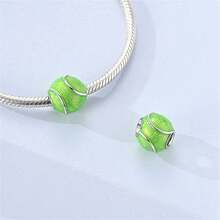 Vectoflux 1pc S925 Sterling Silver Realistic Tennis Racket Charm, Green Tennis Racket Pendant Suitable For Original Bracelet, Necklace, Keychain DIY Pendant Making, Women's Gift, Suitable For Birthday, Party, Holiday Gift - Green - View 3