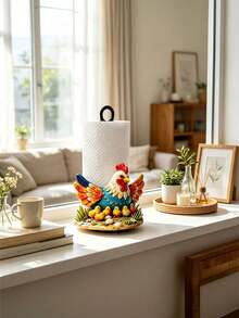 Farmhouse Rooster & Chick Paper Towel Holder, Colorful Metal Freestanding Desktop Paper Towel Dispenser, Sturdy Iron Base, Country Style Kitchen Countertop Decor, Home Storage & Organization Gift, Suitable For Farm Enthusiasts, Applicable For Restaurant Dining Table - Multicolor - View 8