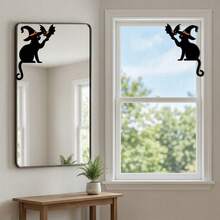 4pcs Halloween Door Corner Decor 2D Flat Black Cat With Witch Hat And Bat Silhouette Door Frame Topper For Home Party Entryway And Window Corner Decoration - A - View 7