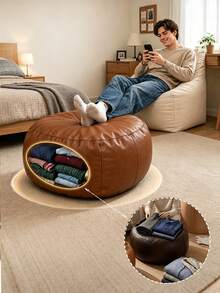 Storable Slouchy Sofa Cover - Pebble Shaped Pumpkin Oval Slouchy Sofa Cover, Suitable For Storage, Can Store Old Clothes And Household Slouchy Sofa Covers, Only Cover Included, No Filling Artificial Leather - Multicolor - View 3