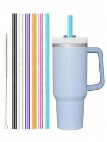 7pcs/6pcs/1pc/Set Replacement Glitter Straws For 40oz/30oz Cups, Material Reusable Straws With Cleaning Brush, Suitable For 30oz/40oz Cups, Cute & Modern Design, Great Gift For Family, Friends, Lover, Christmas, Valentine's Day - Multicolor - View 9