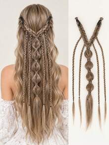 24 Inch Elf Style BB Clip On Hair Braid, Synthetic Hair Extensions, Hair Slide,Bobby Pin, Synthetic Long Twisted Braid With Bubble Ponytail - Multicolor - View 9