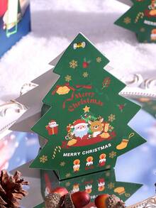 2/5/10pcs Christmas Tree Packaging Boxes, Decorative Gift Boxes, Deep Green Background Printed With Santa Claus, Reindeer, Snowflake, Bell Holiday Patterns. Ideal For Christmas Decoration And Gifting. - View 3