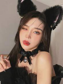 2/1pc Women's Sexy Cat Ear Headband With Bell 2pcs/1pc, Cute Cosplay Rabbit Ear Headband, Perfect For Photo, Hair Accessory - Multicolor - View 7