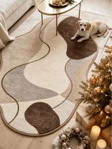 1pc Beige Minimalist Line Decor Rug, Floor Mat, Carpet, Living Room Rug, Area Rug, Large Rug, Bedroom Rug, Universal Rug - Multicolor - View 1