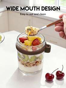 Meoky 12oz/350ml [1pc] Overnight Oats Jar With Spoon And Lid, Sealed Oats Container With Measurement Scale, Mason Jar With Lid, Portable Cereal Container - Coffee Brown/1pcs - View 5