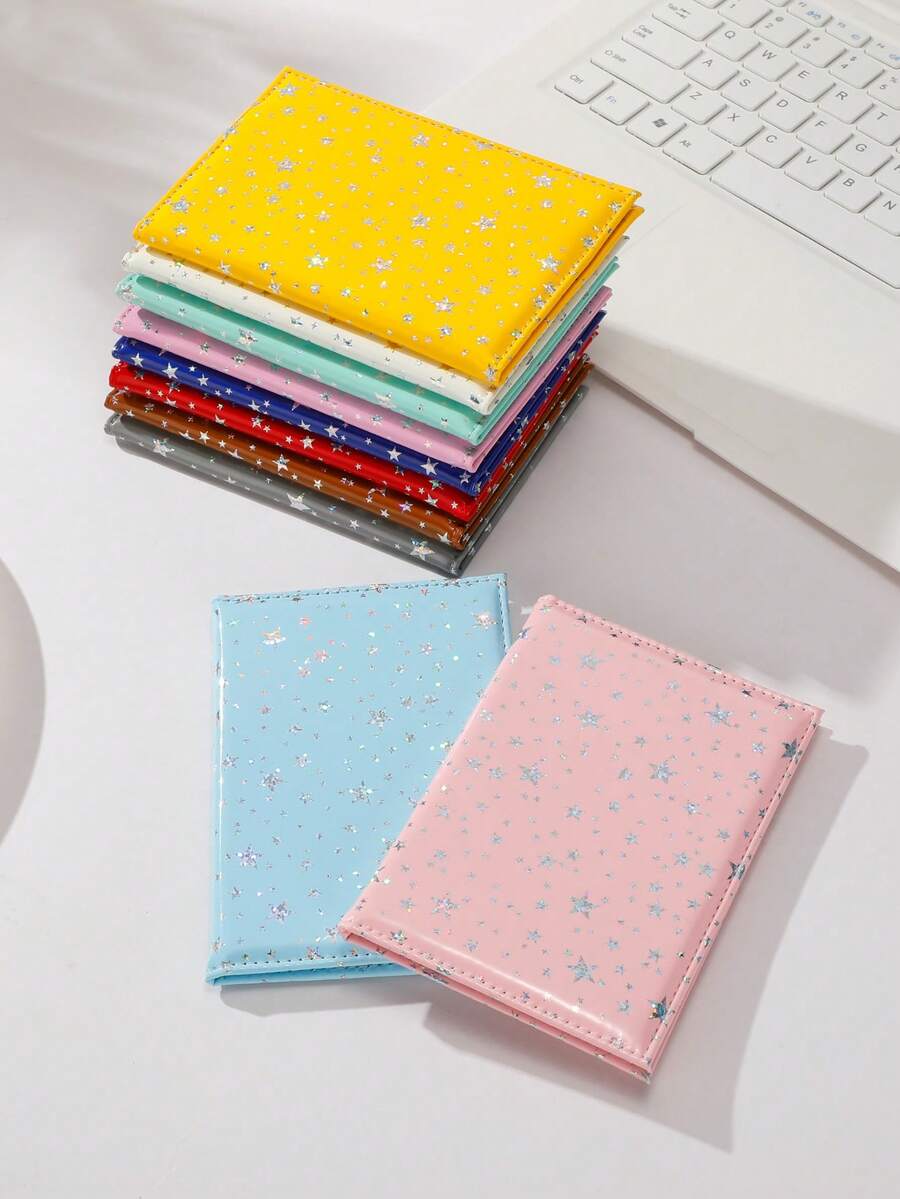 1pc Shiny Star Pattern Passport Holder, Cute PU Leather Passport Cover, Travel Document Wallet, Vacation Travel Accessory - Star - View 1