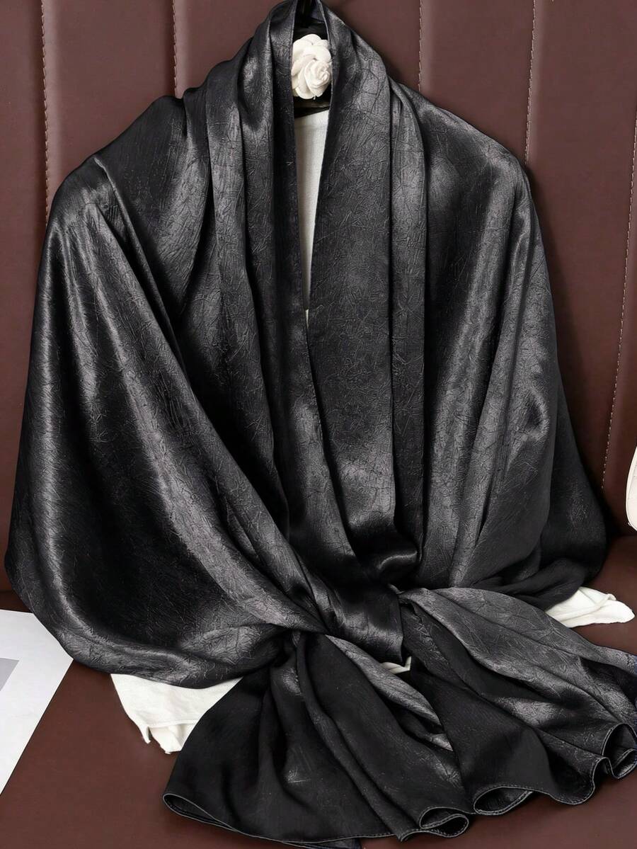 Crinkled Satin Headscarf, No Gift Box Included - SPZ-black - View 1