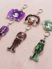 6pcs Freak Circus Acrylic Keychains, Chibi Big Head & Full Body Jester/Harlequin Design, Anime Cartoon Style, Backpack/Shoulder Bag Charm, Car Key Ring Accessory, Ideal Gift For Anime Fan/Friend - Multicolor - View 3