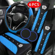 6pcs Car Interior Accessories Set, Bling Bling Rhinestone Steering Wheel Cover, Seat Belt Shoulder Pad, Armrest Cover/Pad, Cup Holder Coaster, Universal Size, All Season - Multicolor - View 8